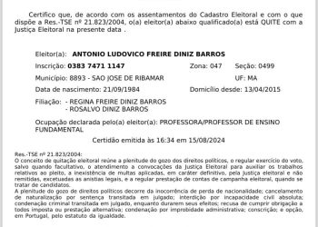 *Certidão confirma que Dudu Diniz está quite com a Justiça Eleitoral e é candidato a prefeito em Ribamar – MA*
