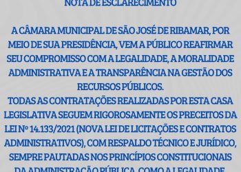 NOTA DE ESCLARECIMENTO DA CÂMARA MUNICIPAL DE SÃO JOSÉ DE RIBAMAR