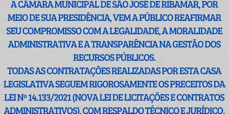 NOTA DE ESCLARECIMENTO DA CÂMARA MUNICIPAL DE SÃO JOSÉ DE RIBAMAR